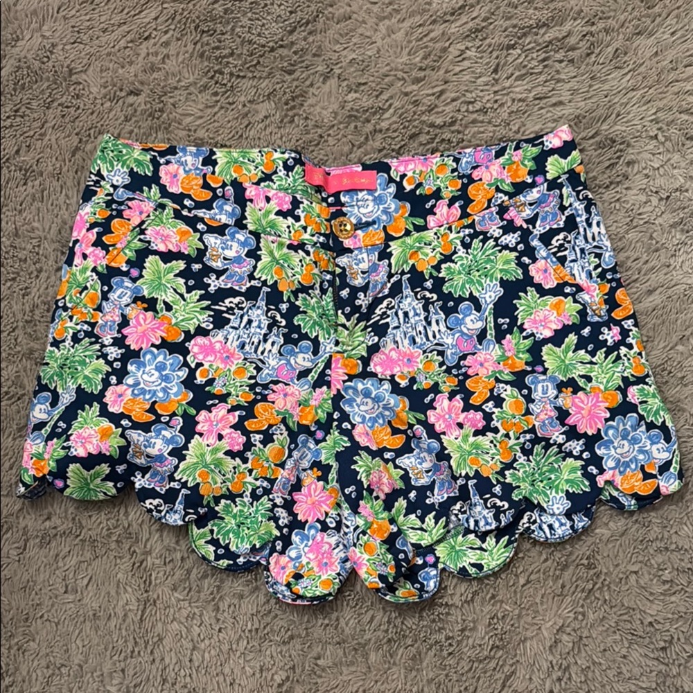 Lilly Pulitzer x Disney High Waist Blue and Pink Floral Shorts Lilly Loves Disne